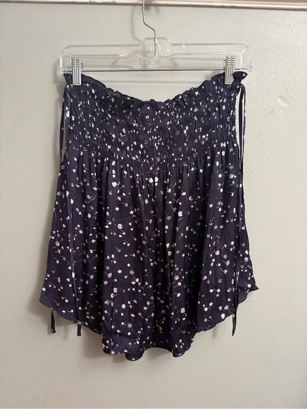 Express Navy Floral Smocked Skater Skirt